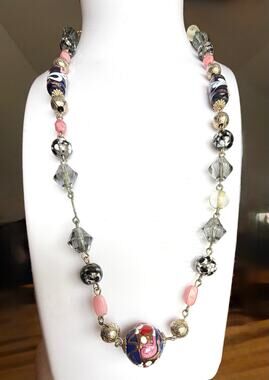 Vintage 1950 Venetian Murano Millefiori Glass Bead Station Necklace Missing Bead